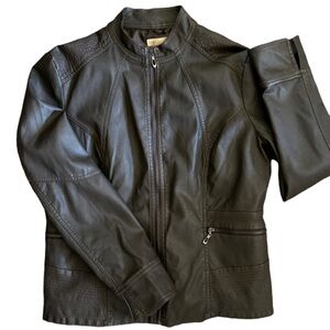 Downtown Coalition Women’s Brown Vegan Leather Moto Rockstar Jacket Size XXXL